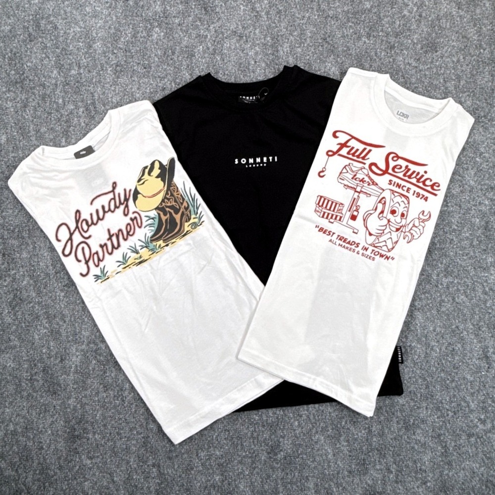 Sonneti London LCKR Boys M 10-12 Graphic T-Shirt 3 Pack Bundle Black White NWT